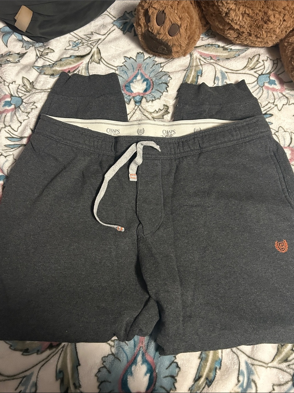 Chaps Dark Gray Drawstring Sweatshorts with Orange Logo